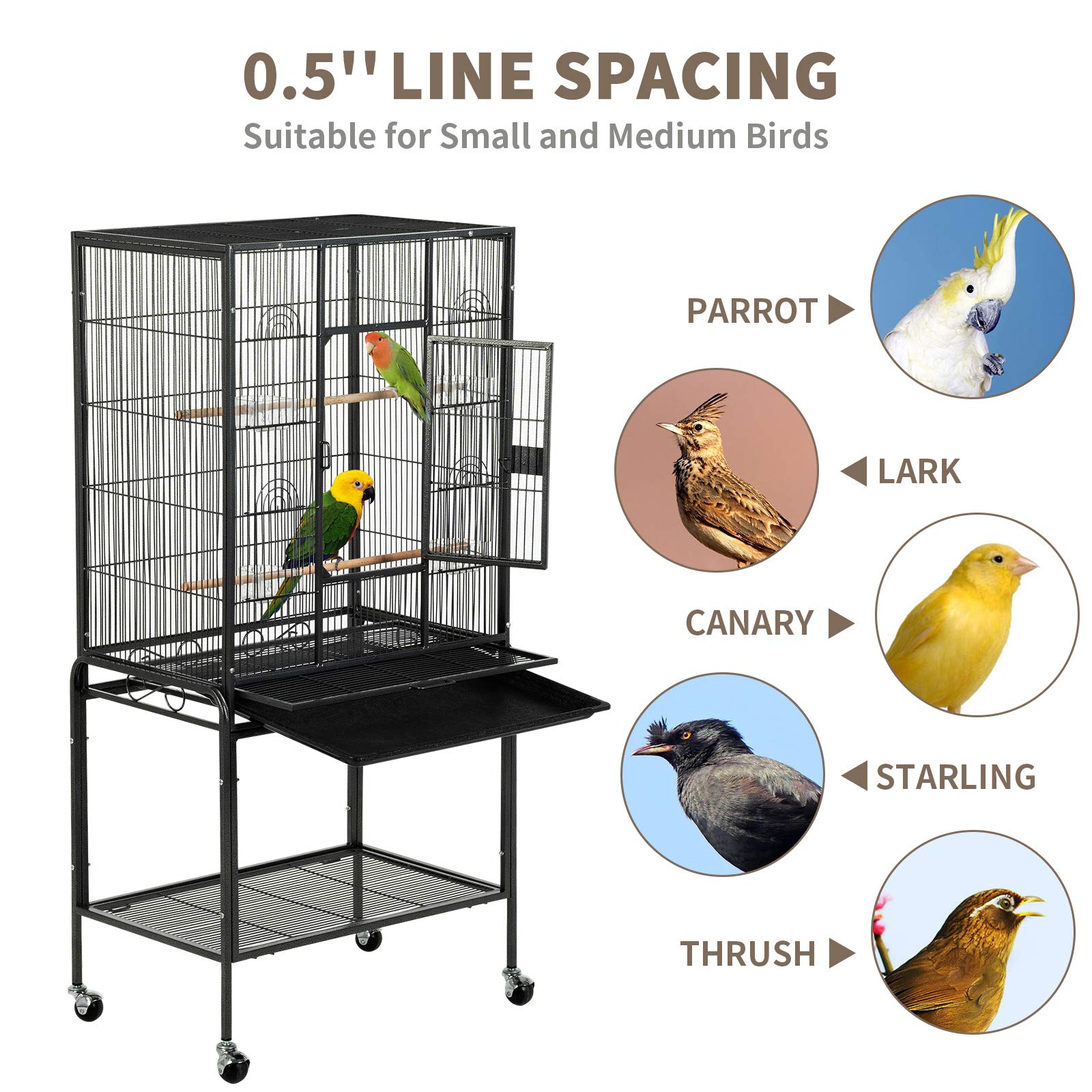 Buy SUNCOO 53 in Large Flight Cage with Detachable Stand,Wrought Iron