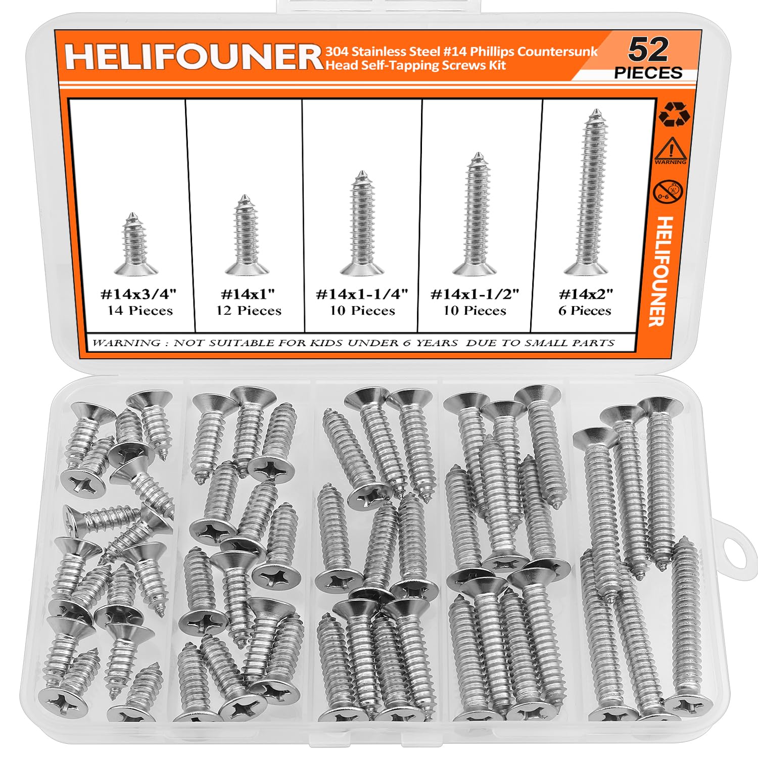 Stainless Steel Wood Screws - 240 Piece Set -14