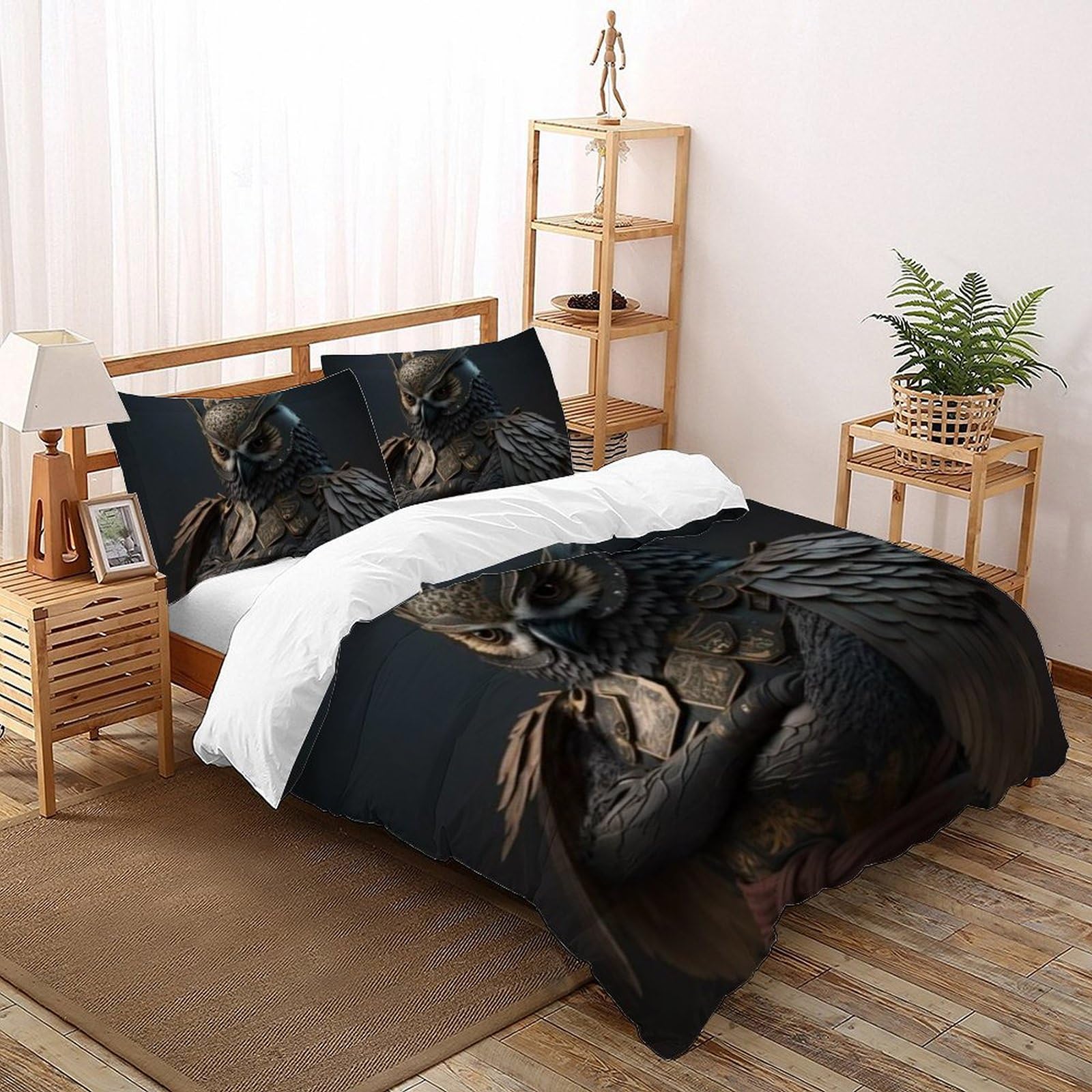 Housse de couette double La Chouette microfibre imprimé 3D avec 2 taies