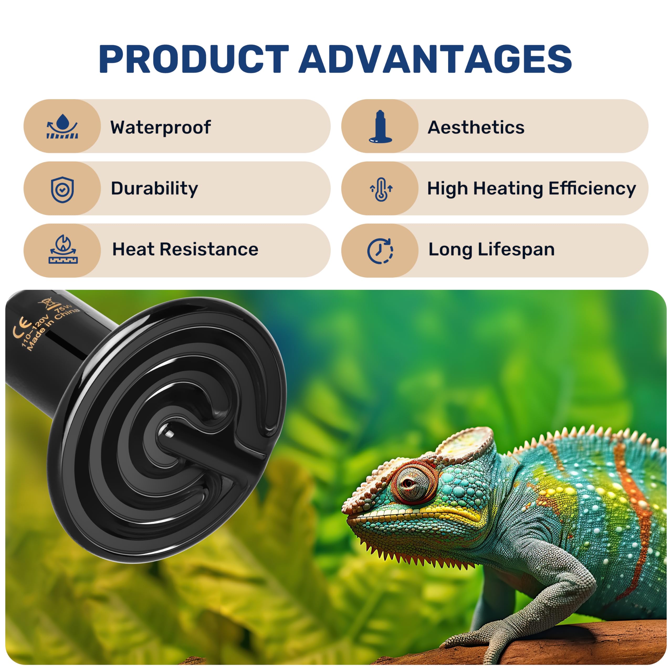 YSSOA 75W Ceramic Heat Emitter Bulb, No Light Reptile Heat Lamp Tank Heat Bulb for Lizards, Bearded Dragons, Turtles, Chickens, 4 Pack - image 4