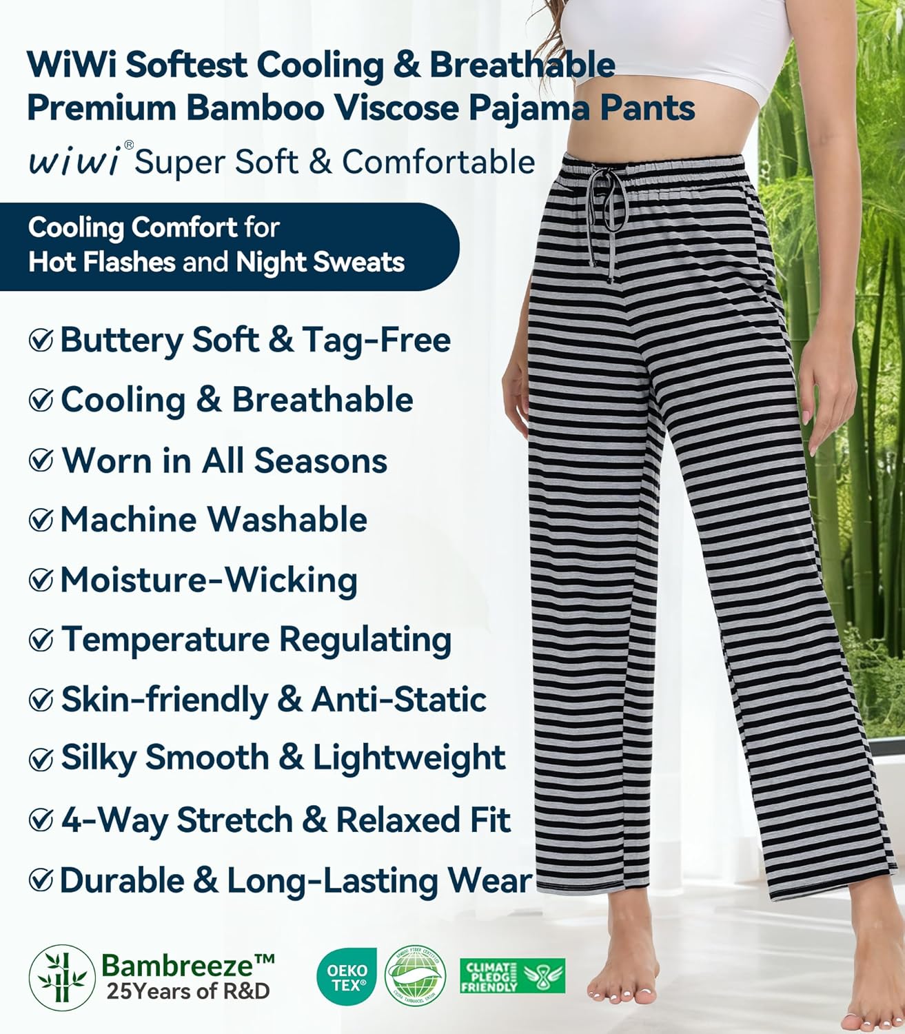 WiWi Pajama Pants for Women Viscose from Bamboo Super Soft Wide Leg Cooling Sweatpants Drawstring Bottoms Sleep Pj Pant S-XXL - Image 8