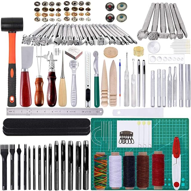 148 Pcs Leather Tools Kit, Leather Working Tools and Sewing Tools, Groover, Colorful Waxed Thread, Leather Stamping Tools and Other Leather Tools for Leather Crafting Making