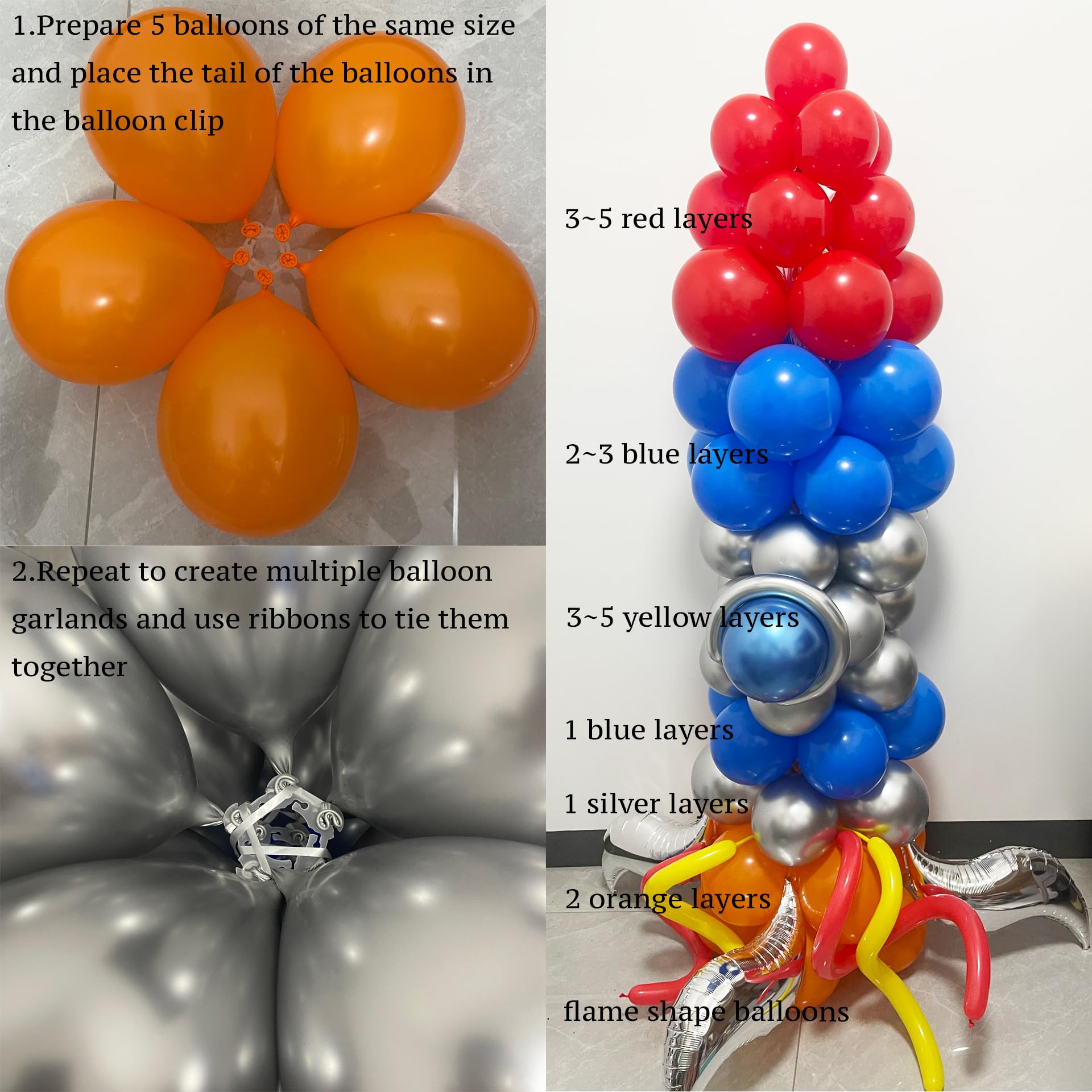 PartyXpress Kit de guirnalda de arco de globos de cohete de 117 piezas con globos plateados metálicos rojos, azules, naranjas, para decoración de fiestas temáticas del espacio exterior, decoración de