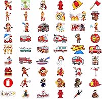 Vista 3 de BulbaCraft Calcomanías de bombero para niños, 100 calcomanías de vinilo, impermeables, reutilizables, recuerdos de fiesta, suministros escolares