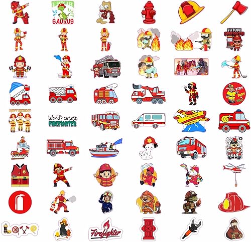 Miniatura 3 de BulbaCraft Calcomanías de bombero para niños, 100 calcomanías de vinilo, impermeables, reutilizables, recuerdos de fiesta, suministros escolares,