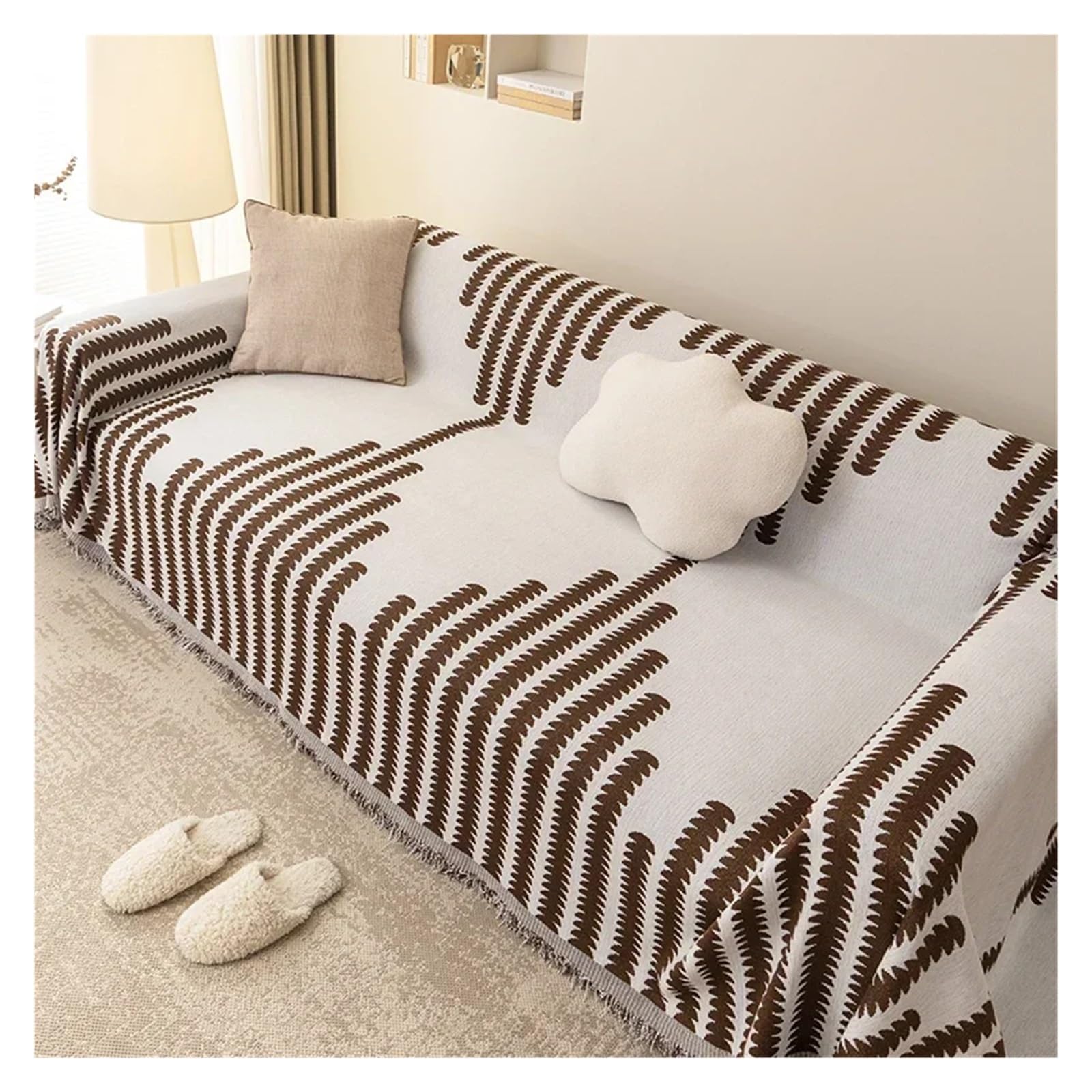 Sofa Handtuch Quaste Überwurfdecke Vier Jahreszeiten Chenille Sofabezug Staubschutz Anti-Katzenkratzschutz Bettdecke Teppich Handtuch Picknickmatte(A3 Coffee Color,180x200cm)
