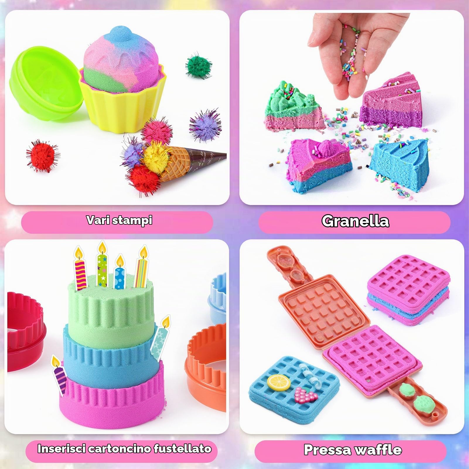 vamei Dessert Sabbia Cinetica Set – 900g Sabbia Magica 4 Colori
