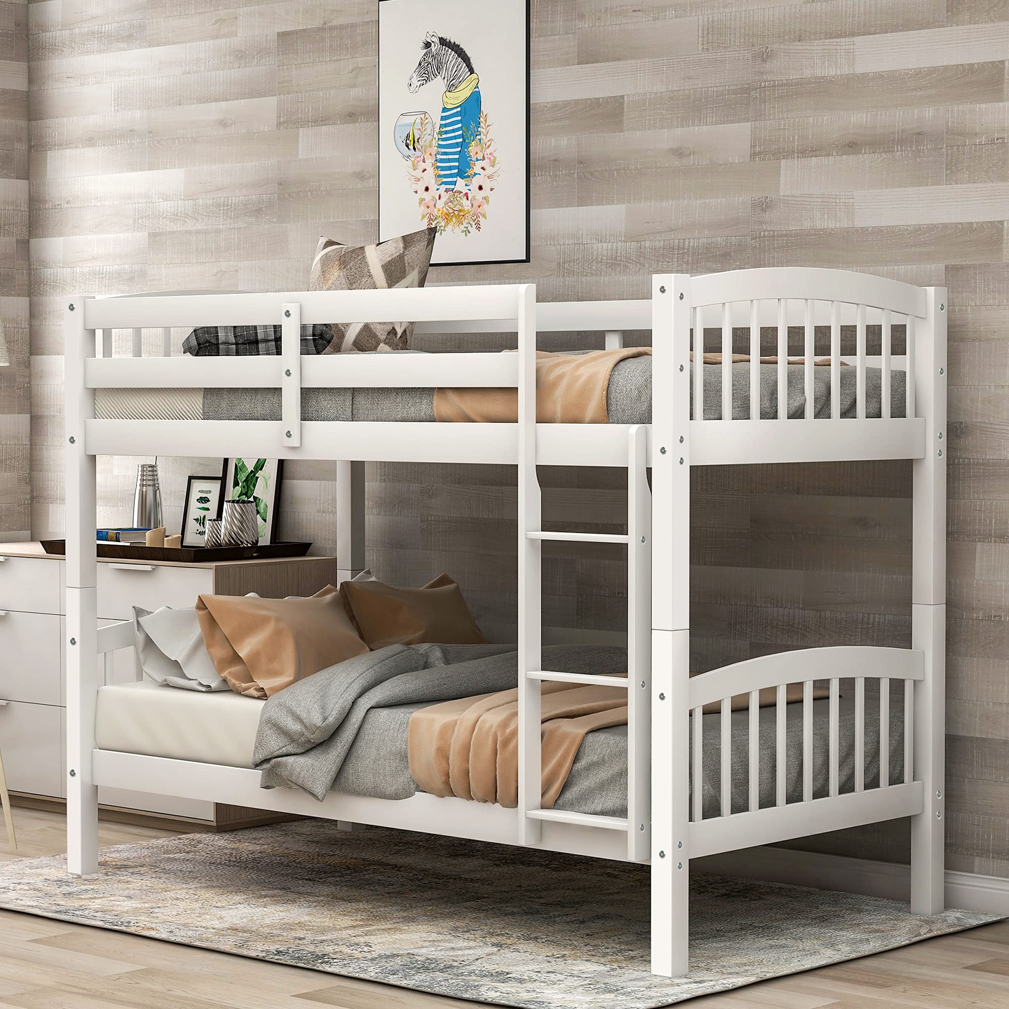 Amazon.com: P PURLOVE Twin Over Twin Bunk Bed with Ladder, Wood