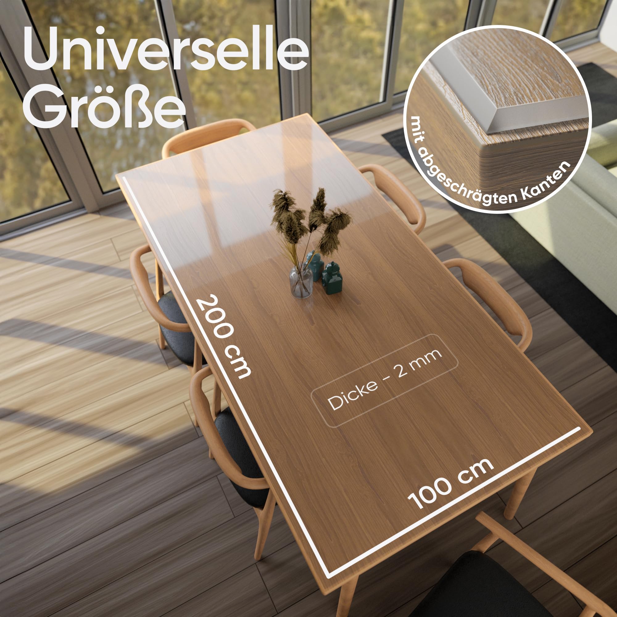 Björn&Schiller Pellicola trasparente con bordi smussati, spessore 2 mm, protezione tavolo 90 x 160 cm, tovaglia protettiva per tavolo, resistente al calore fino a 55 °C