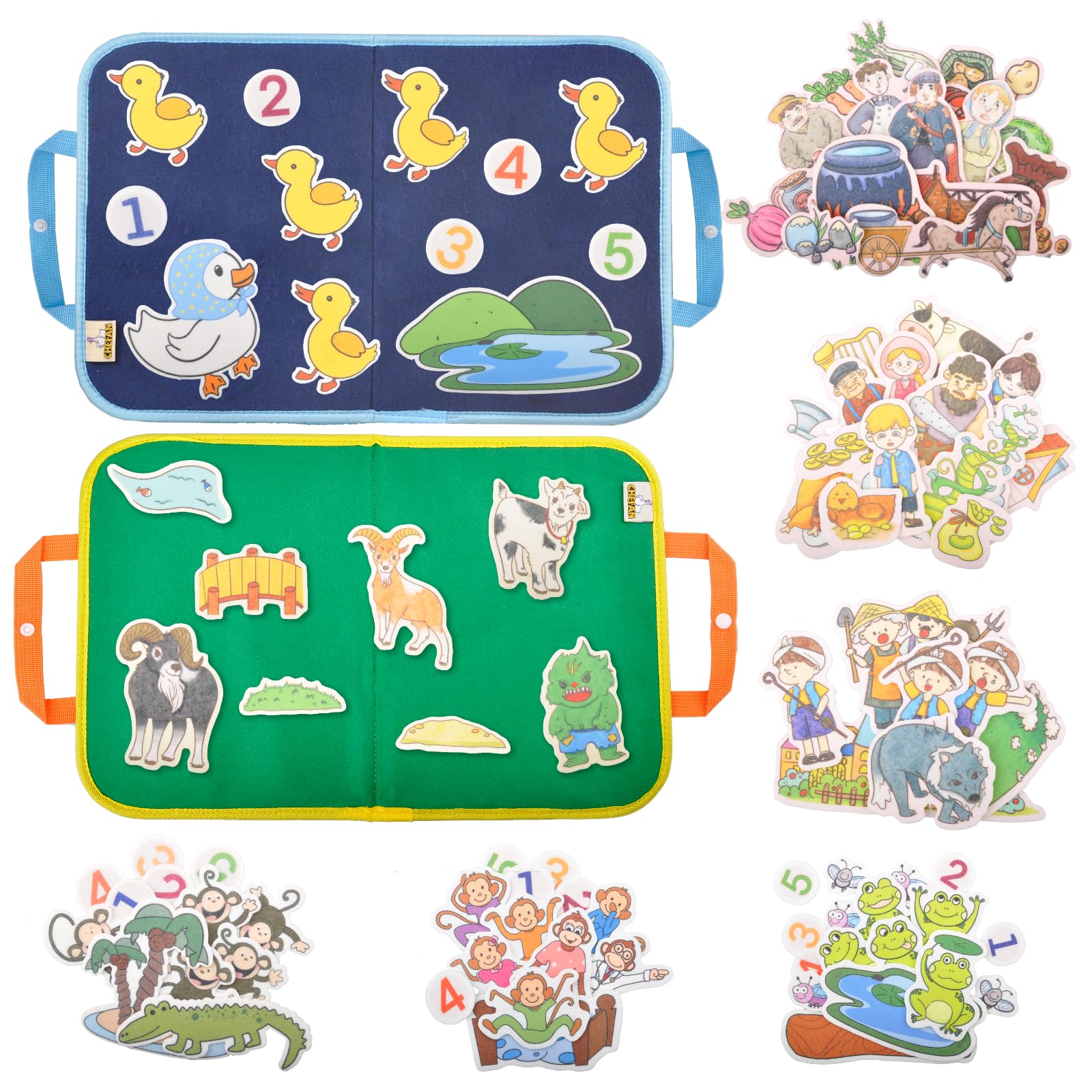 CHEFAN8 Set Felt/Flannel Board Story,5 little ducks and The Three Billy Goats Gruff