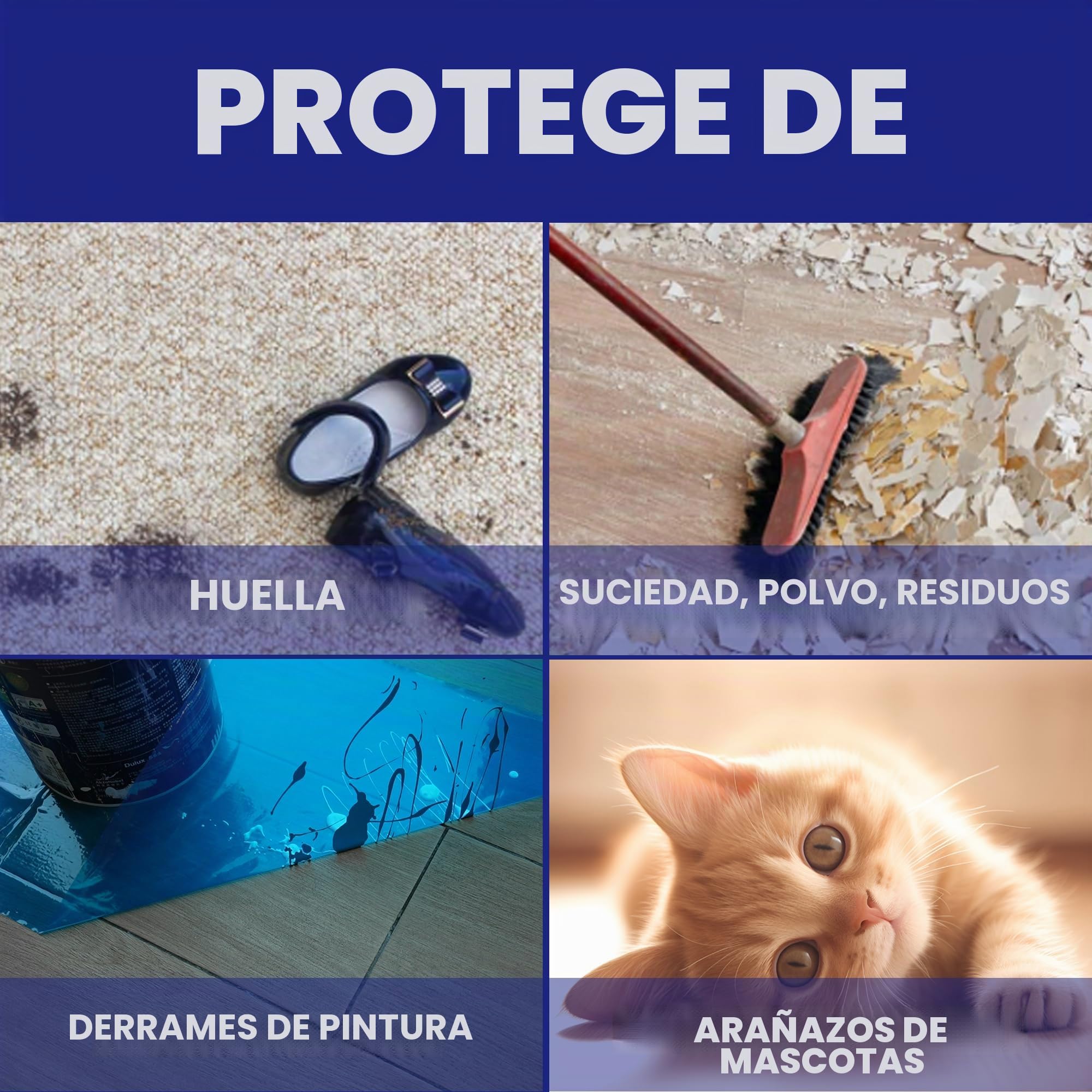 TAPEBEAR Película Protectora para Suelos 60cm x 60m, Protector de Suelo Autoadhesivo, Cubre Suelos Remoción Limpia 37㎡, Protección para Pintura y Reformas