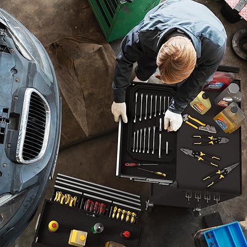 Miniatura 7 de Cofre de herramientas resistente de 8 cajones con ruedas, caja de herramientas industrial, cajones con cerradura y sistema de deslizamiento suave