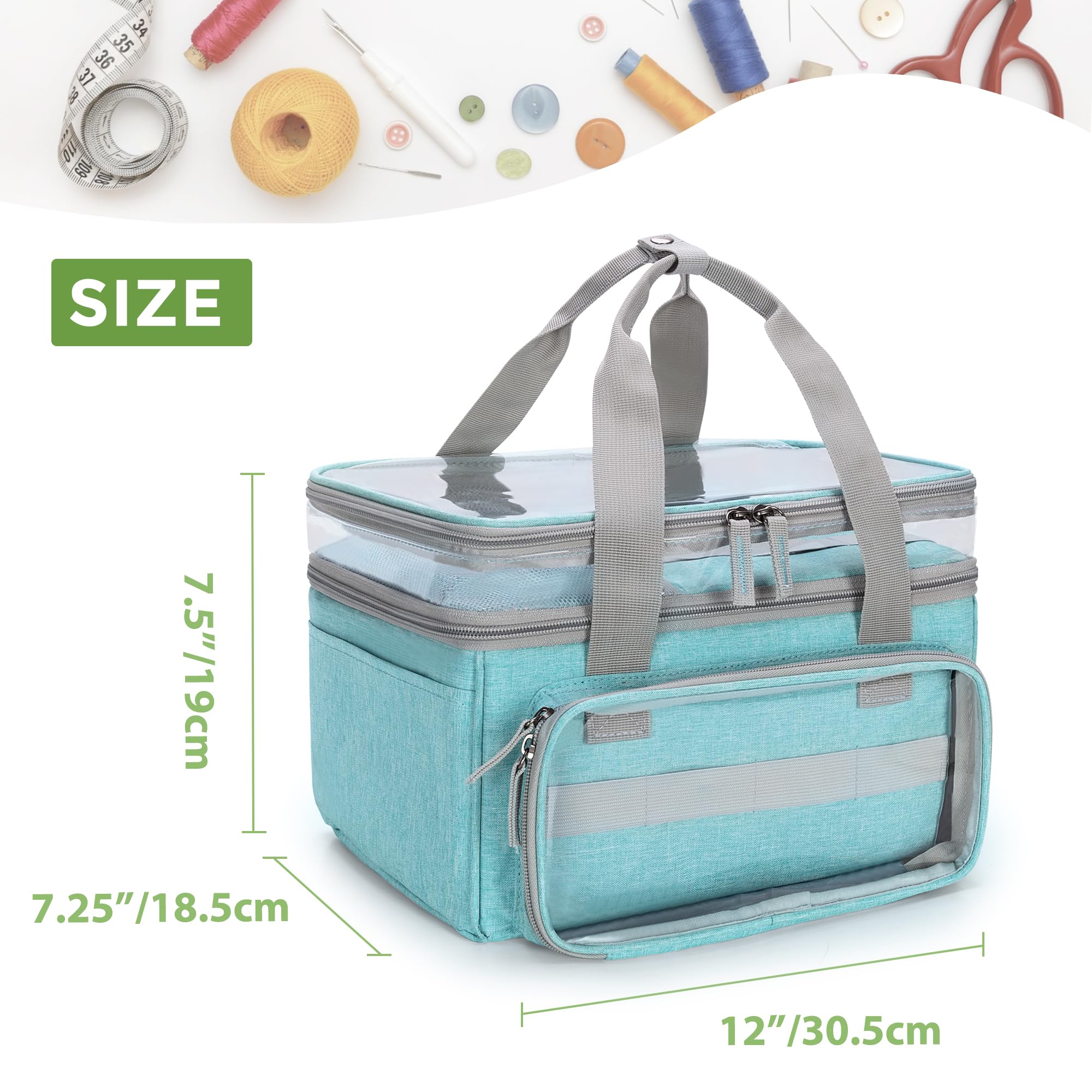 Luxja Bolsa Organizadora de Costura con Compartimento Transparente, Azul | Bolso Organizador de Costura grande con Separador Extraíble para Artículos de Costura (Solo Bolsa)
