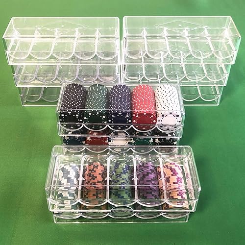 Miniatura 5 de Bandeja de soporte de fichas de póquer, 10 unidades de acrílico transparente con cubierta de accesorios de mesa de póquer
