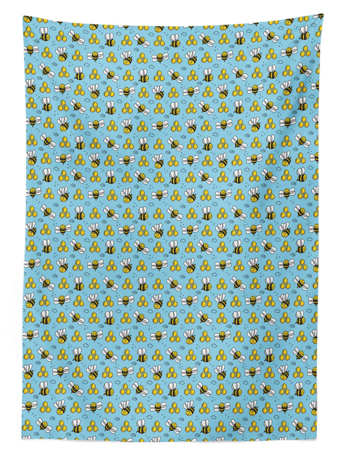 ABAKUHAUS Ape Tovaglia, Cartoon Style Happy Api, Rettangolare per Sala da Pranzo e Cucina, 140 cm x 200 cm, Blue Sky Senape