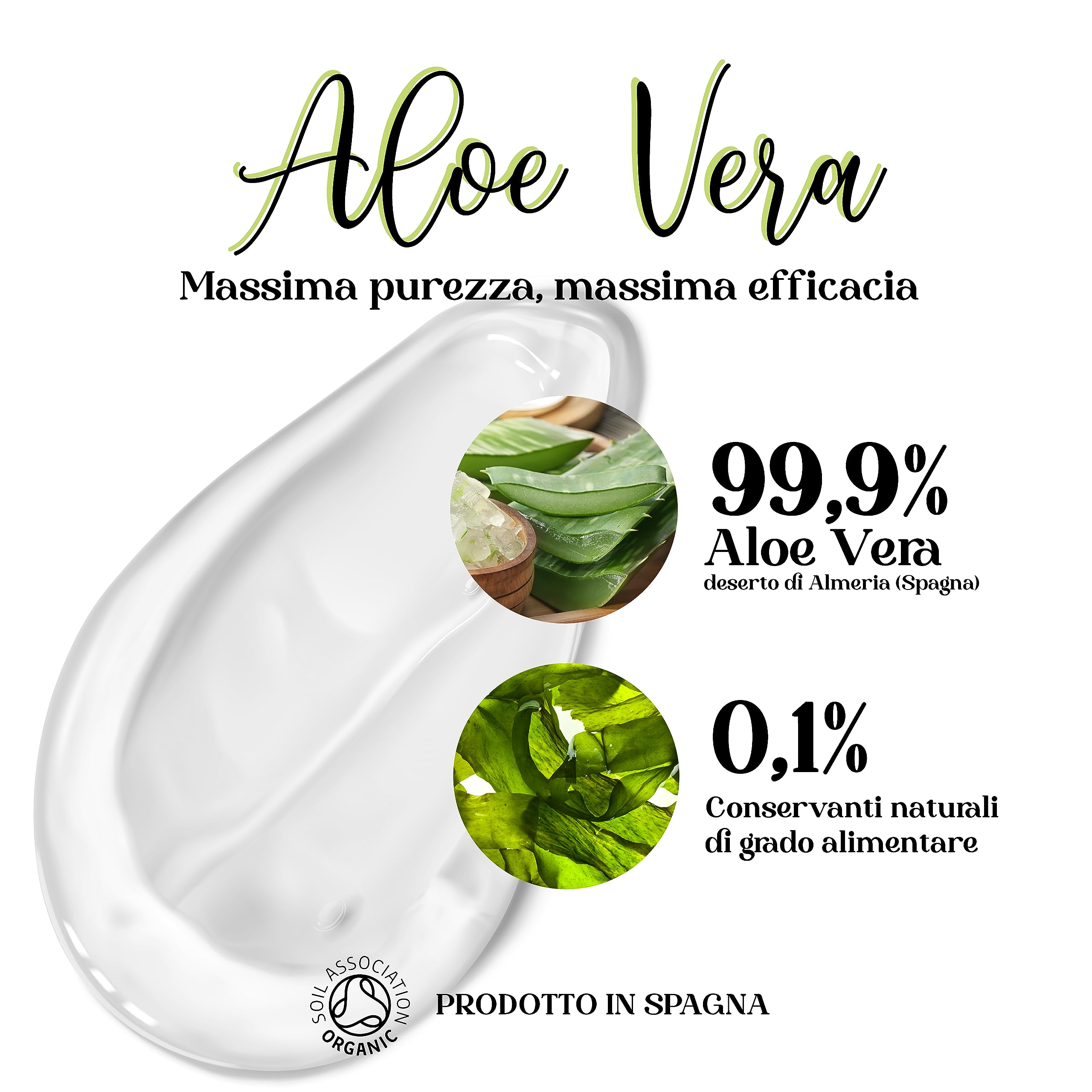 Gel di Aloe Vera Puro al 100% - Idratante per Viso, Corpo e Capelli - Lenitivo per Scottature, Dopobarba e Trattamento Acne- 1000 ml 1 kg