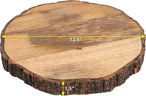 Miniatura 6 de GoCraft Tabla de cortar redonda de madera con borde de corteza de árbol | 1.5 pulgadas de grosor de madera de mango para cortar, preparar y servir |