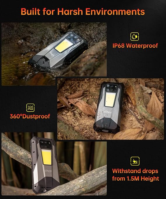 Tank 3 Pro Rugged Smartphone, Android 14 5G Cell Phone with Projector, 32GB RAM+512GB ROM, 6.79 Waterproof Outdoor Mobile Phones Unlocked, 23800mAh/OTG/GPS(Support T-Mobile&Verizon Only)