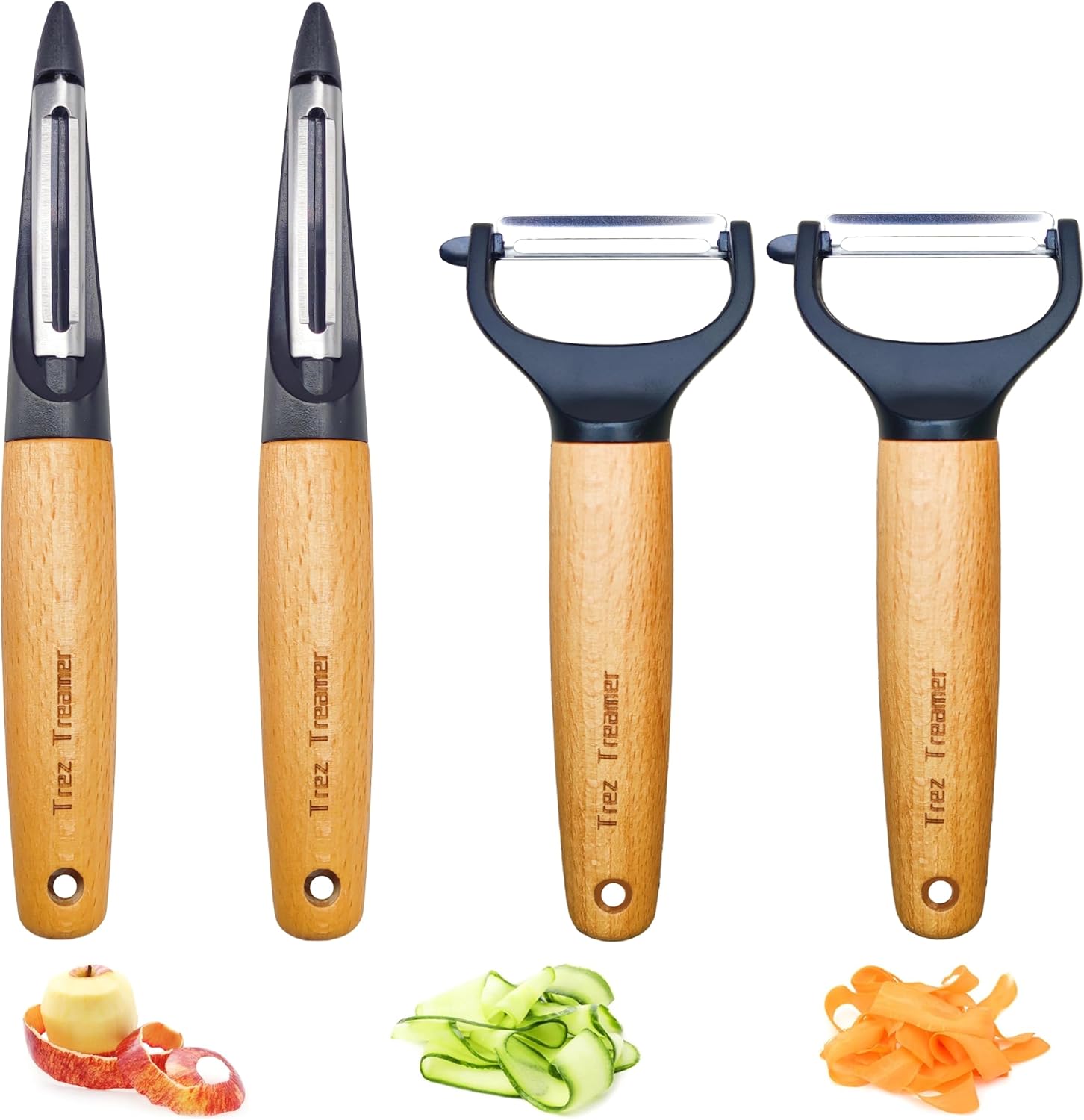 Trez Treamer Vegetable Peelers for Kitchen,4Pack Wooden Y