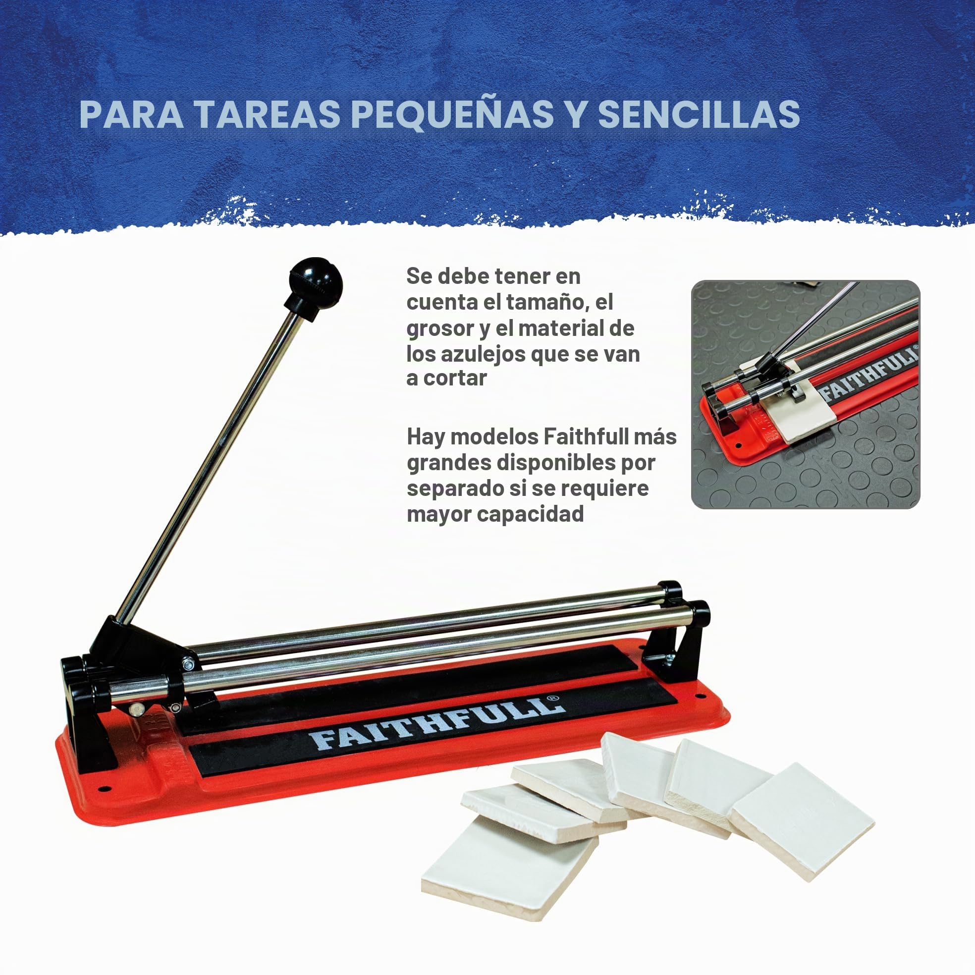 Cortadora Faithfull 300 mm - 300 mm cuadrados, 210 mm diag., 10 mm grosor | Doble riel, rueda de carburo de tungsteno, guía angular, base antideslizante para azulejos de pared, suelo y cantera