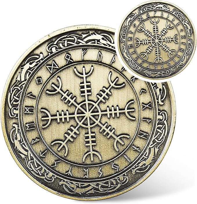 Amazon.com : IELCJJ Viking Helm of Awe Coin - Viking Runes Aegishjalmur ...