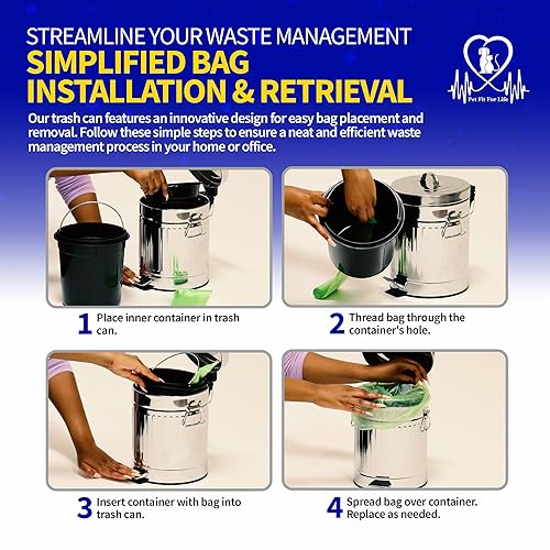 Miniatura 6 de Pet Fit For Life Cubo de basura para perros al aire libre, cubo de acero galvanizado de 16 pulgadas de alto con elevación de tapa y forro interior