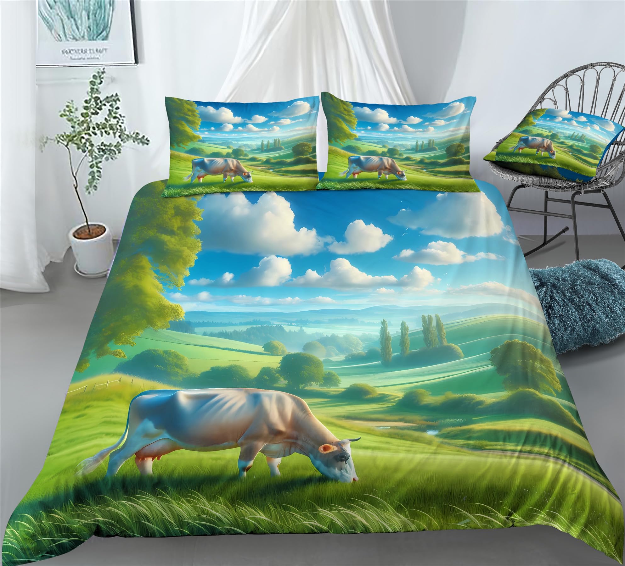 Housse de couette motif vache au tissage doux pour lit 2 personnes