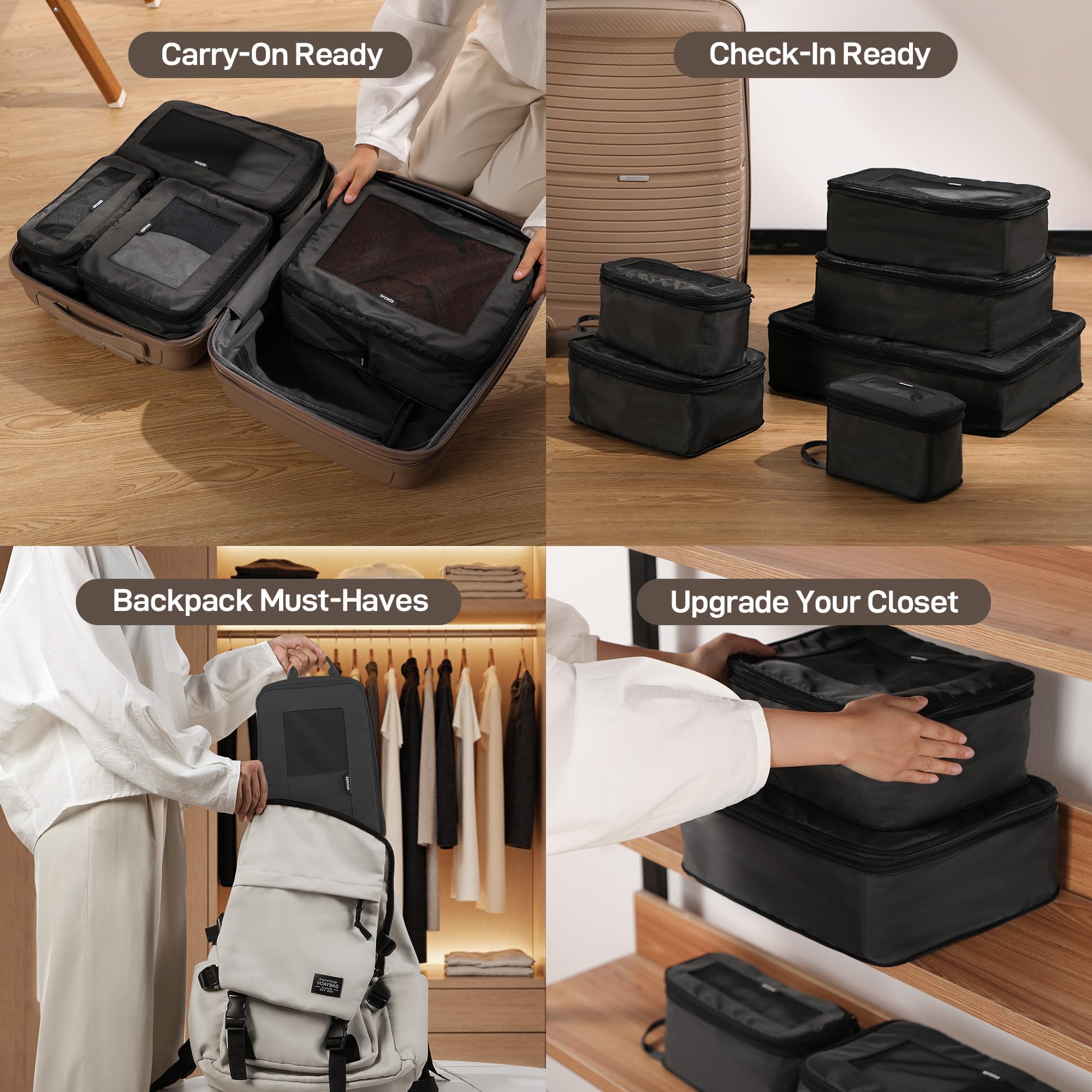 EPICKA TripCozy - Cubos organizadores de compresión – Juego de 4/6 bolsas organizadoras de viaje duraderas con parte superior de malla, accesorios de viaje expandibles para equipaje de mano, equipaje