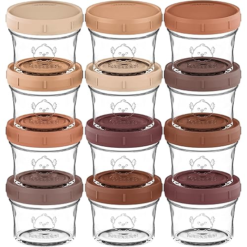 KeaBabies Paquete de 12 recipientes de vidrio para alimentos para bebés, 4 onzas, a prueba de fugas, recipientes de almacenamiento de alimentos para