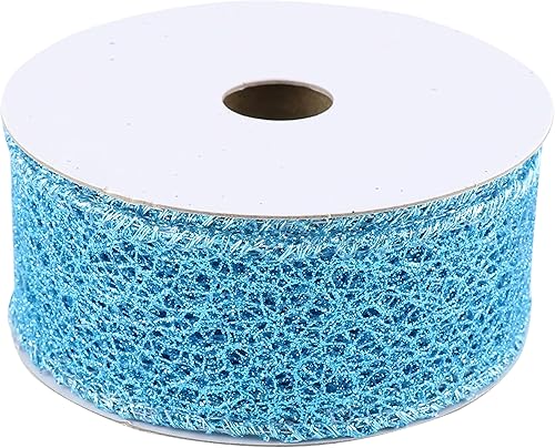 Miniatura 8 de Mayreel Cinta de Navidad azul con alambre de 1.5 pulgadas, color turquesa, cinta para árbol de Navidad, cinta metálica azul con purpurina para