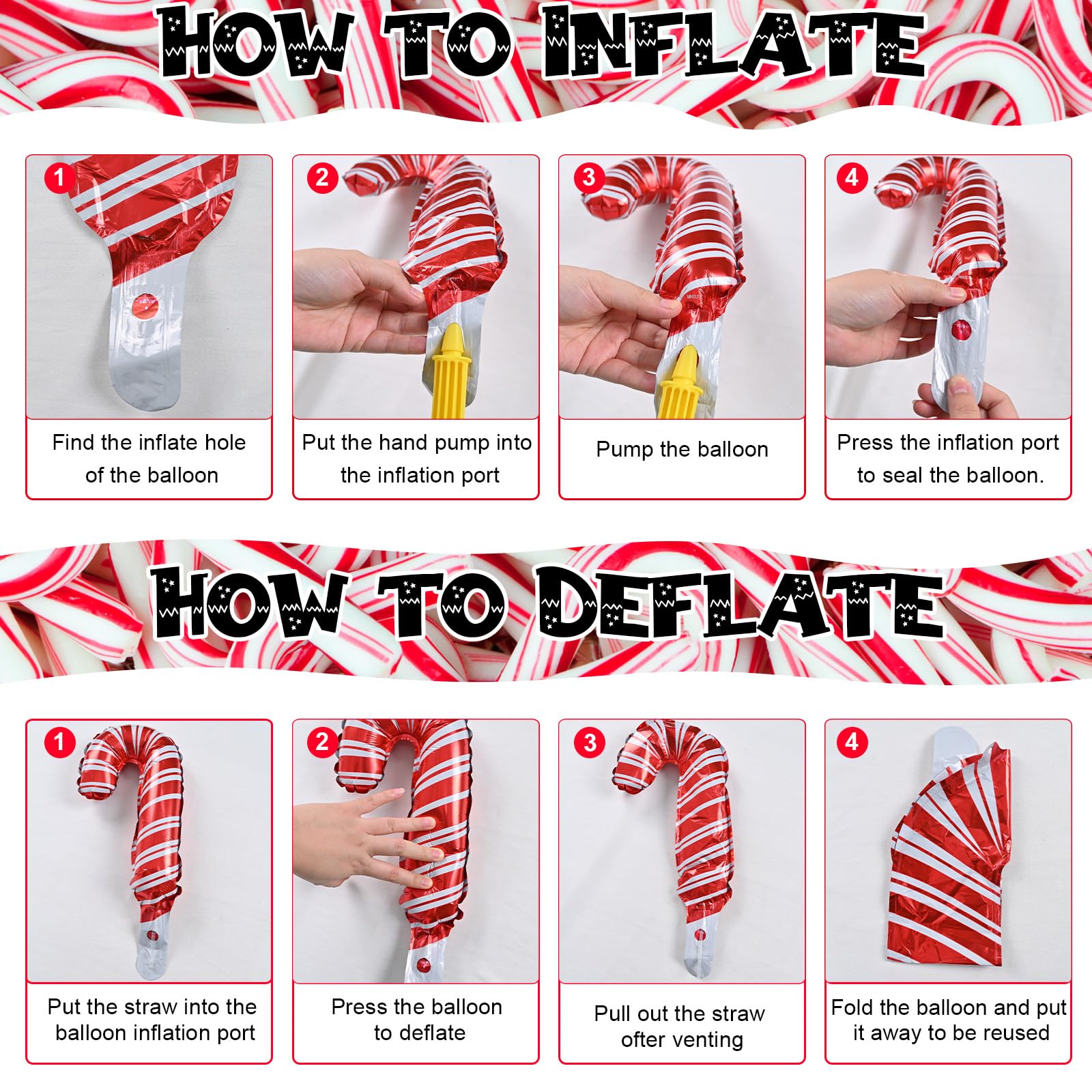 Christmas Candy Cane Foil Balloons, 24 Pieces Large and Small Sweet Christmas Candy Cane Mylar Balloons - Image 3