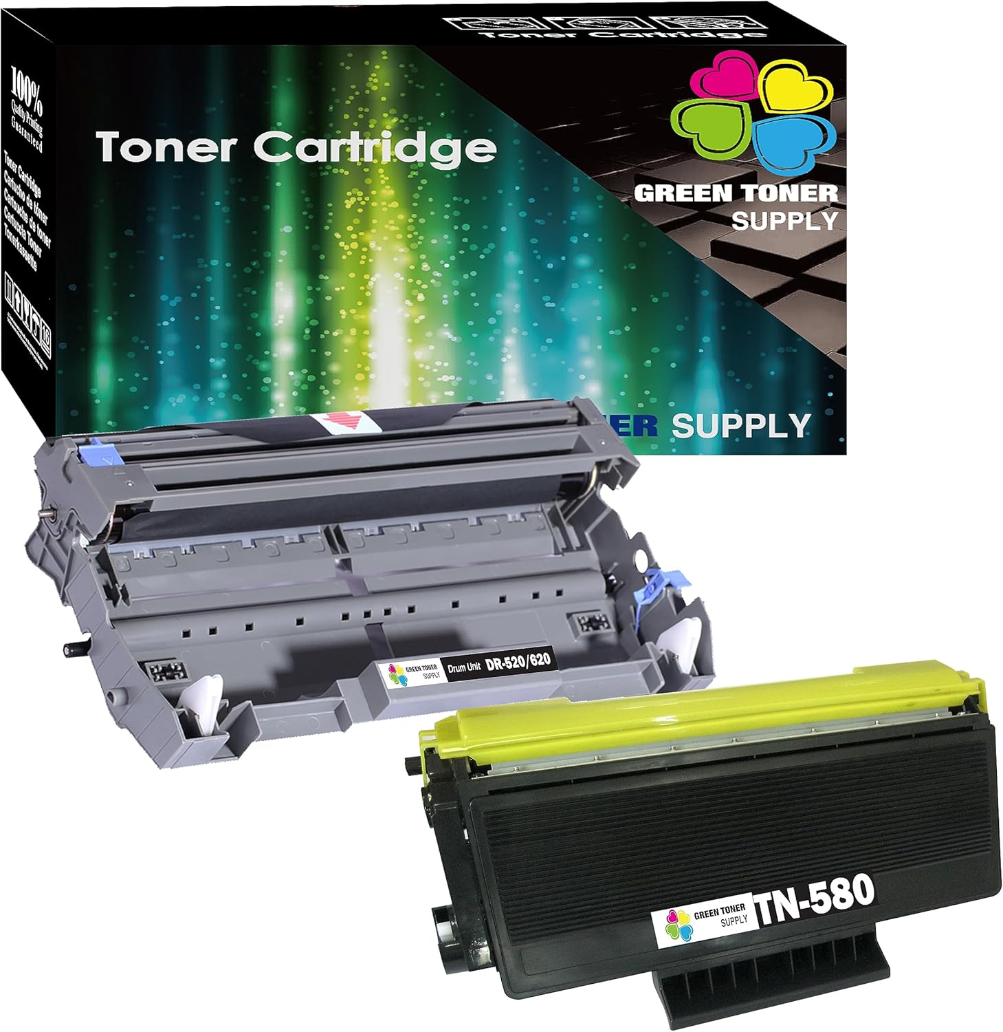 (Pack of 2 Toner & Drum) Compatible Replacement for Brother TN580 DR520 Toner Cartridge and Drum Unit for HL-5380DN DCP-8060 DCP-8065DN MFC-8370 Printer
