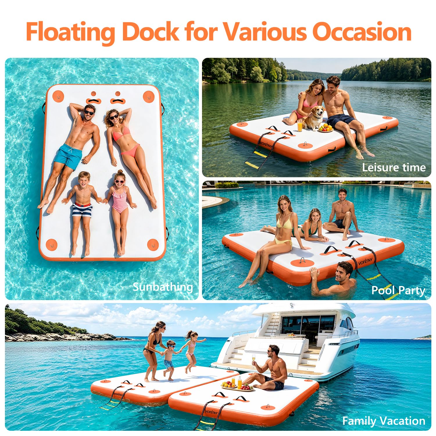 VOFiTNY Série de quai flottant gonflable (2,4 x 1,8 x 15,2 cm, orange)