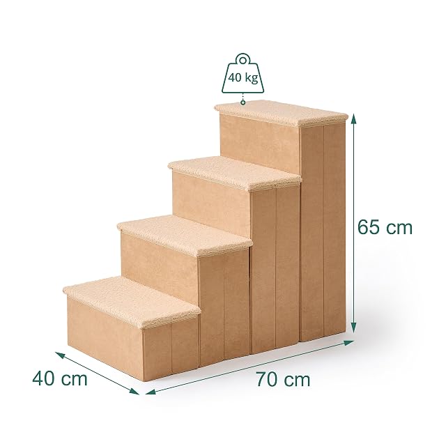 Foto 4 de 8 de Relaxdays Escalera Perros, 4 peldaños, almacenaje, 65×40×70 cm, Beige