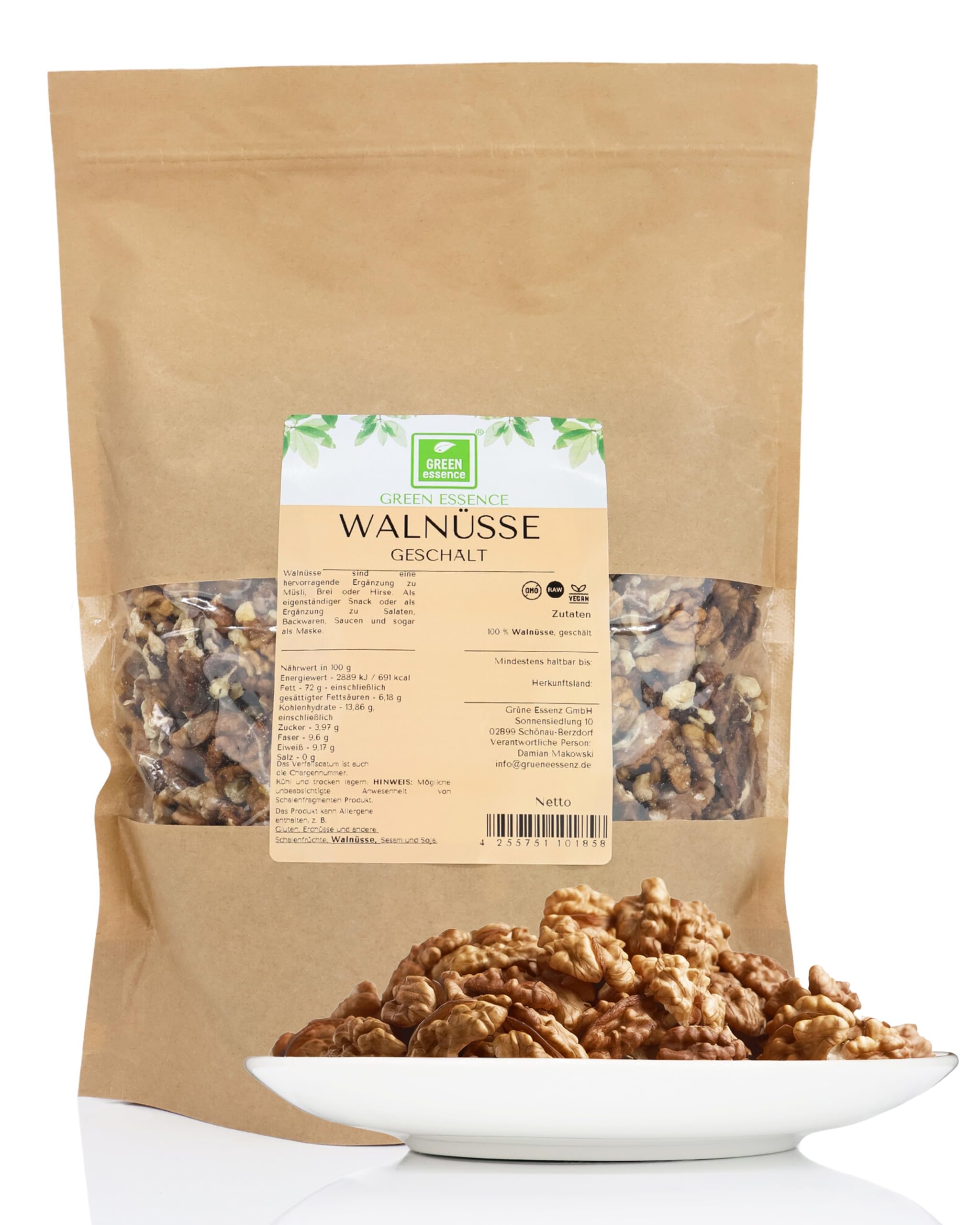 Walnüsse 1kg geschält ohne Salz rohe Walnusshälften von Green Essence