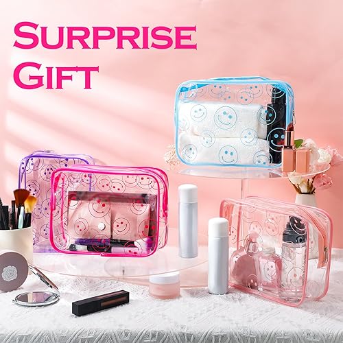 Miniatura 3 de Cunno 6 bolsas de maquillaje de Navidad, regalos para mujeres, bolsas de maquillaje transparentes con cara sonriente bohemia, flamenco, cosméticos