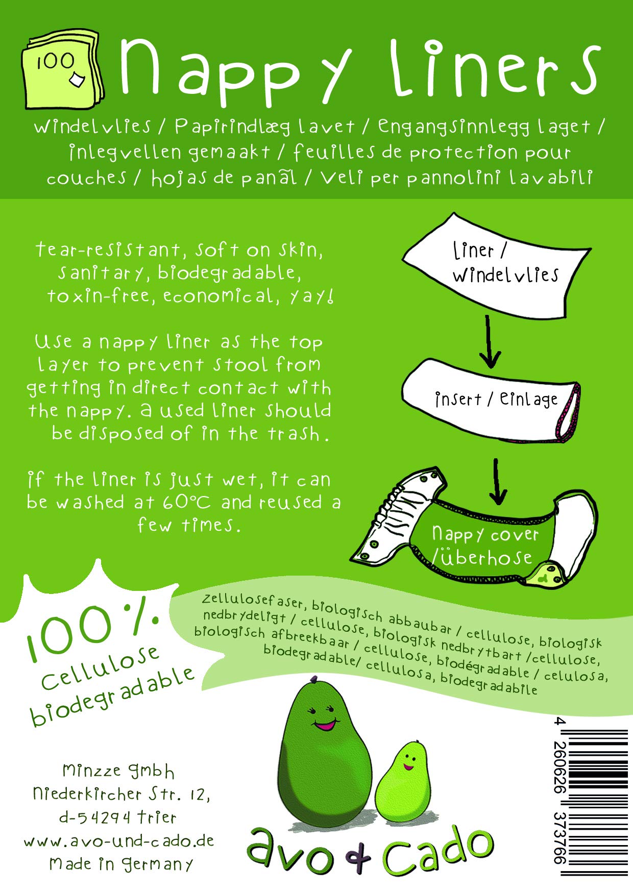 avo+cado Lot de 2 rouleaux d'inserts en non-tissé classiques pour couches en tissu, biodégradables et compostables, pour bébé ou adulte