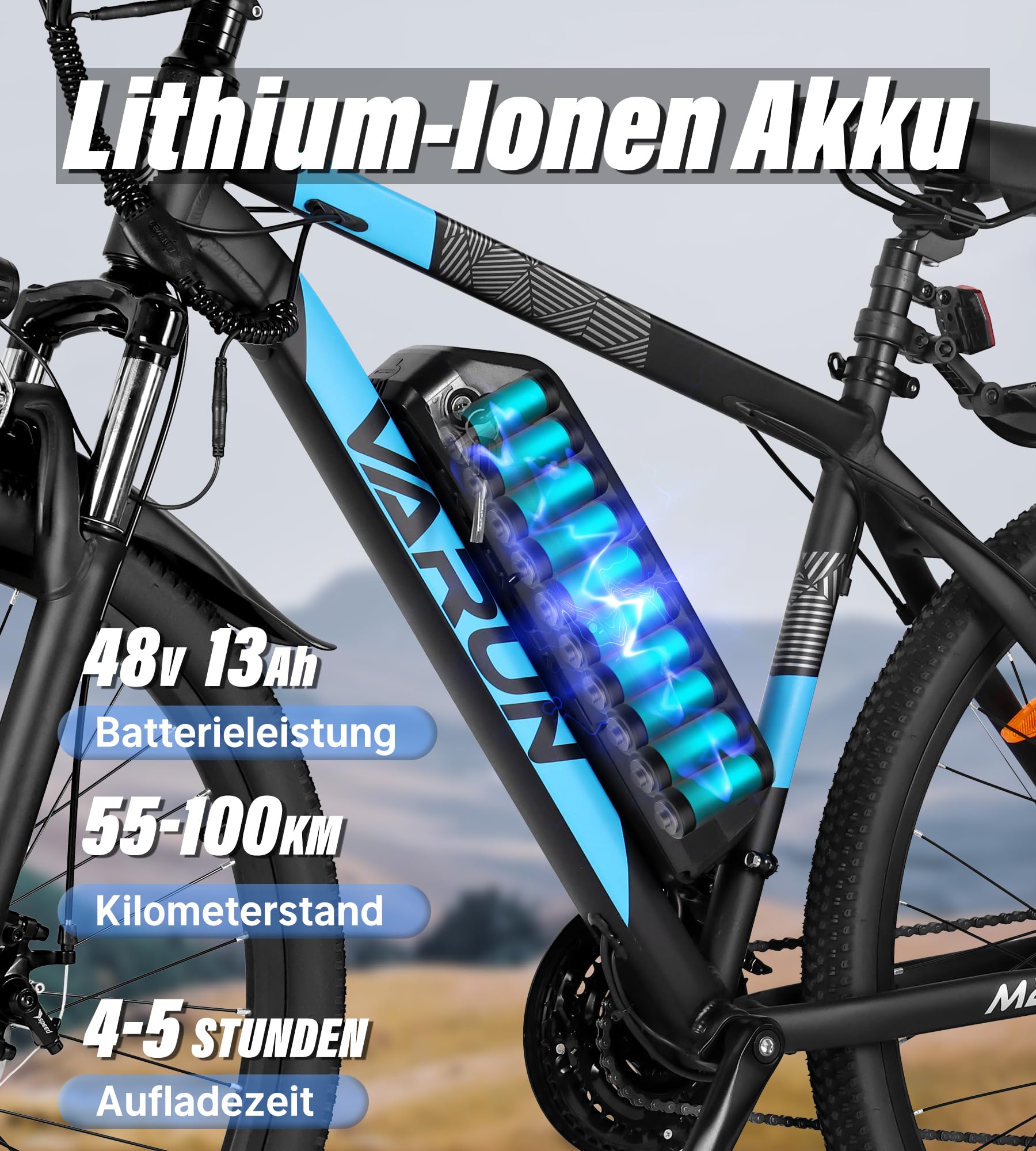 VARUN E Bike, 27,5 Zoll Ebike Herren Damen mit 21-Gang, 48V 624 Wh Akku, 120KM Reichweite, E-Mountainbike Mit 55Nm 250W Motor, 5 PAS-LCD Dispaly, CE, Elektrofahrräder für Erwachsene, M27-1