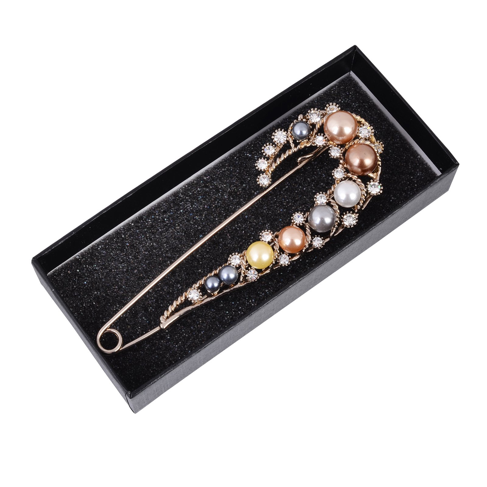 Fenni Jewelry - Broche de seguridad extra grande con perlas de cristal retro para bufanda, suéter, falda escocesa, joyería para mujer