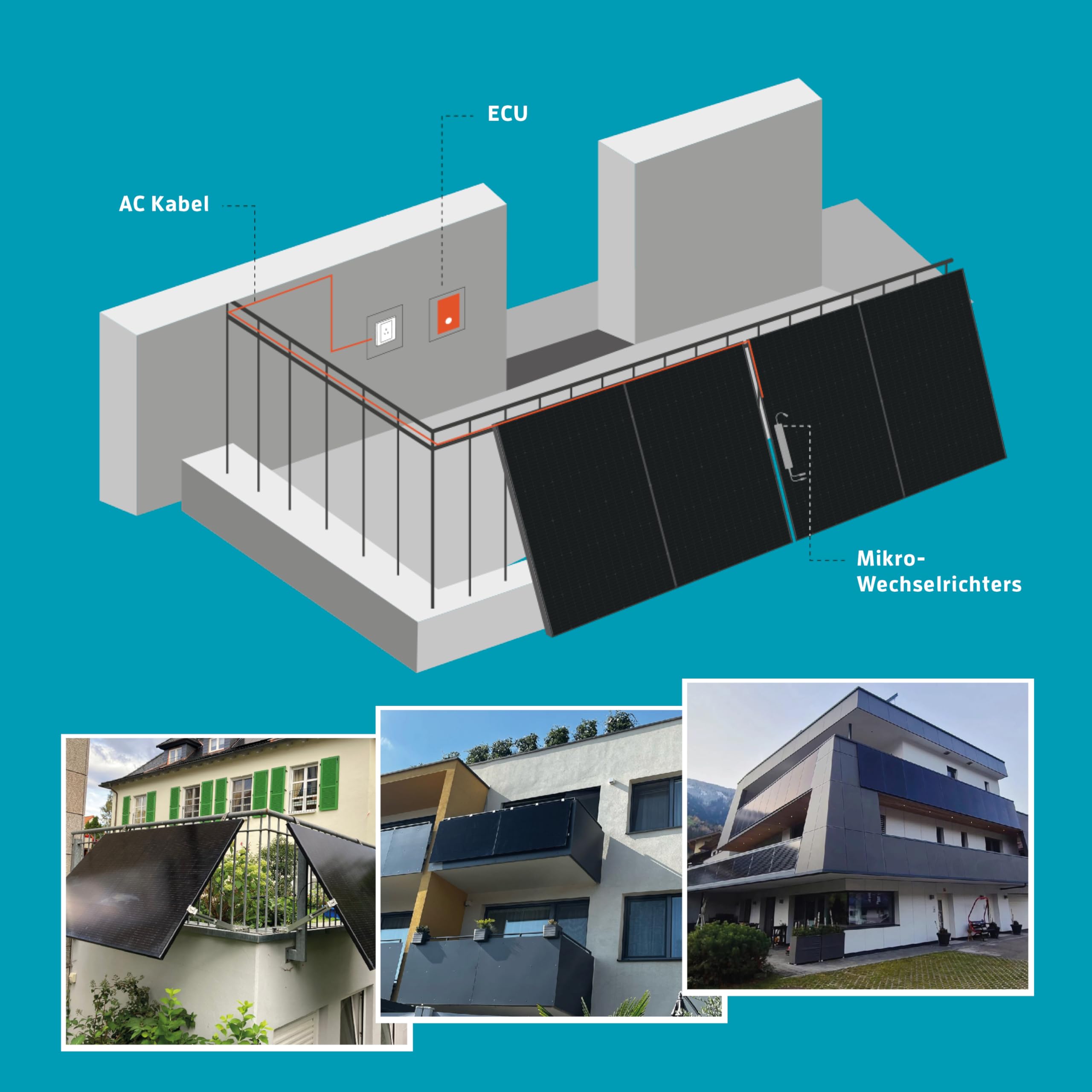 Kaiser® Centrale photovoltaïque de balcon 800 W avec Onduleur, kit complet, design All Black, panneaux solaires plug and play accessoires et câble de 7 m inclus, contrôle par application