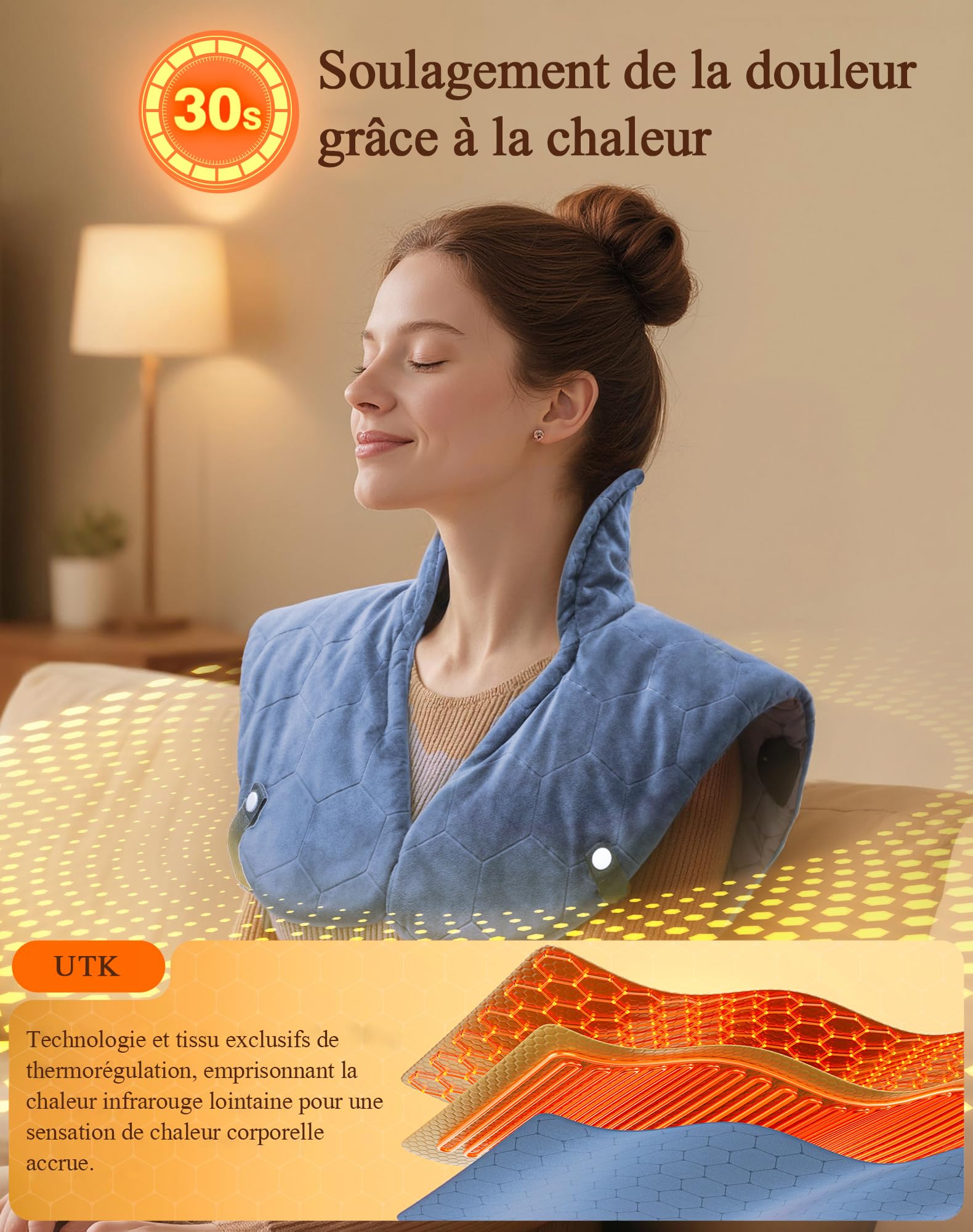 UTK Coussin Chauffant Cervicales, Cadeau Maman, Chauffe Epaule Et Nuque Electrique, Chauffe Rapidement en 30 Secondes, Jusqu'À 70 °C, Coussin Chauffant Léger avec Bandoulière, Cadeau Noel Femme
