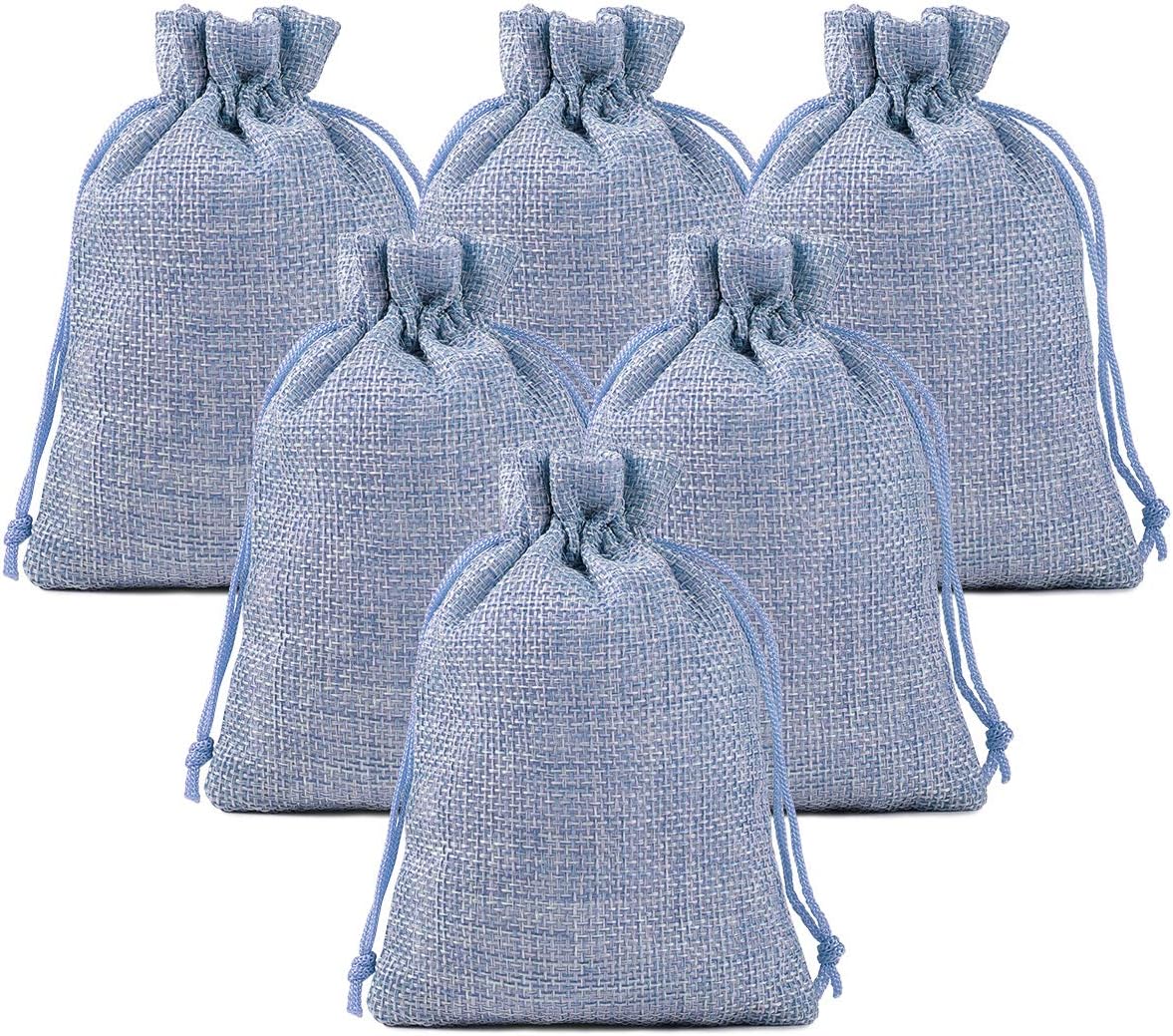 Lucky Monet 25/50/100PCS Burlap Gift Bags with Drawstring Linen Jewelry Pouches Wedding Hessian Jute Bags for Birthday Party Wedding Favors Gift Art and DIY Craft (100Pcs, Baby Blue, 7" x 9")