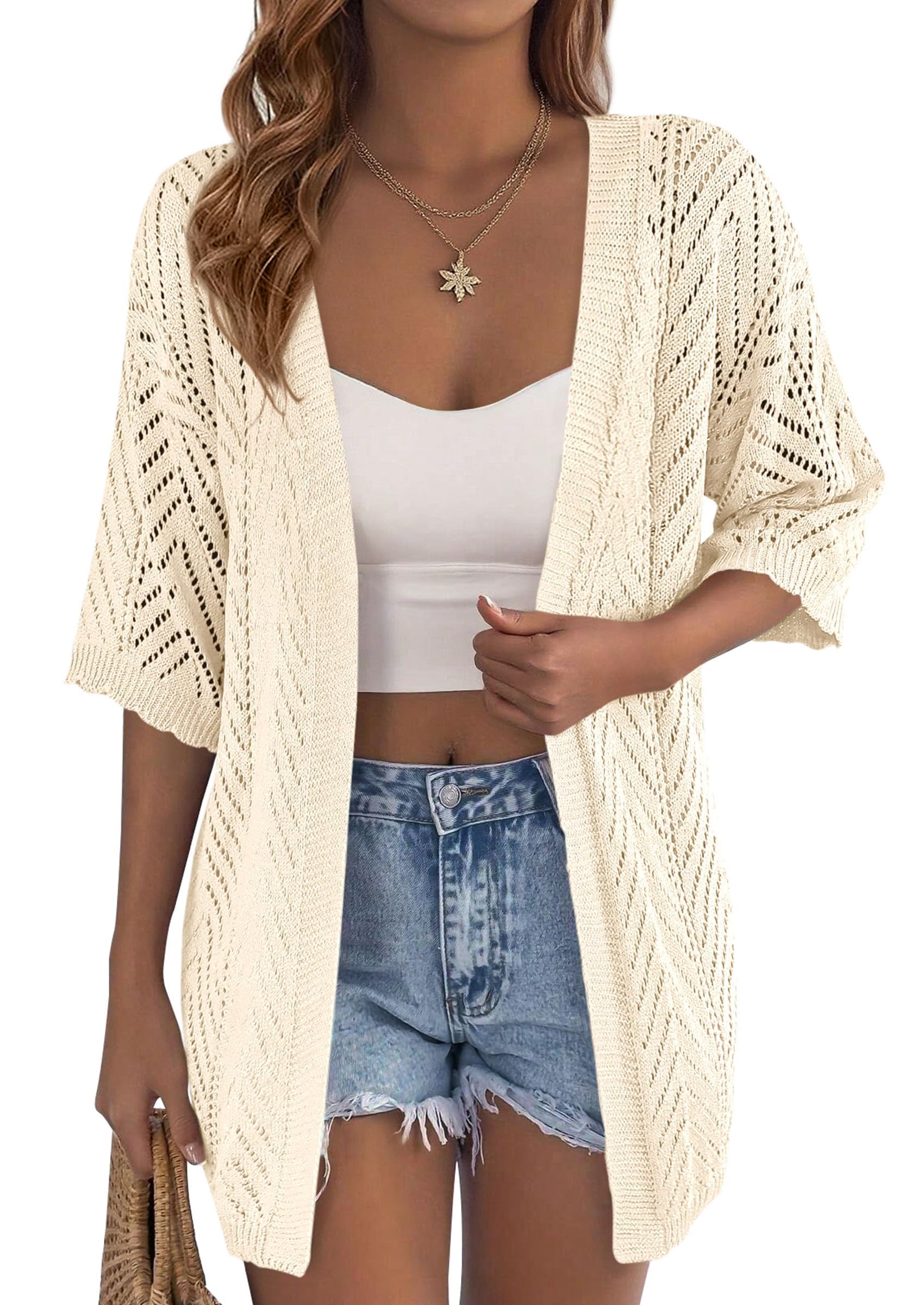 PRETTYGARDEN Womens Lightweight Summer Cardigans 2026 Short Sleeve Knit Crochet Coverups Spring Boho Beach Vacation Clothes