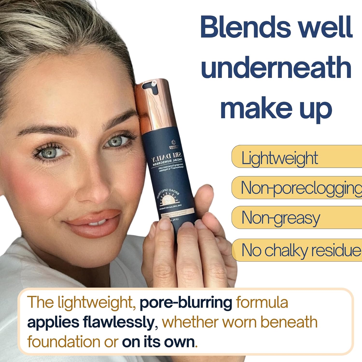 SRILabs Daily Facial Sunscreen - SPF 40 - Anti-Aging with Lipochroman & Peptides - Transparent Zinc Oxide - Universal tint & Weightless - 1.7 OZ