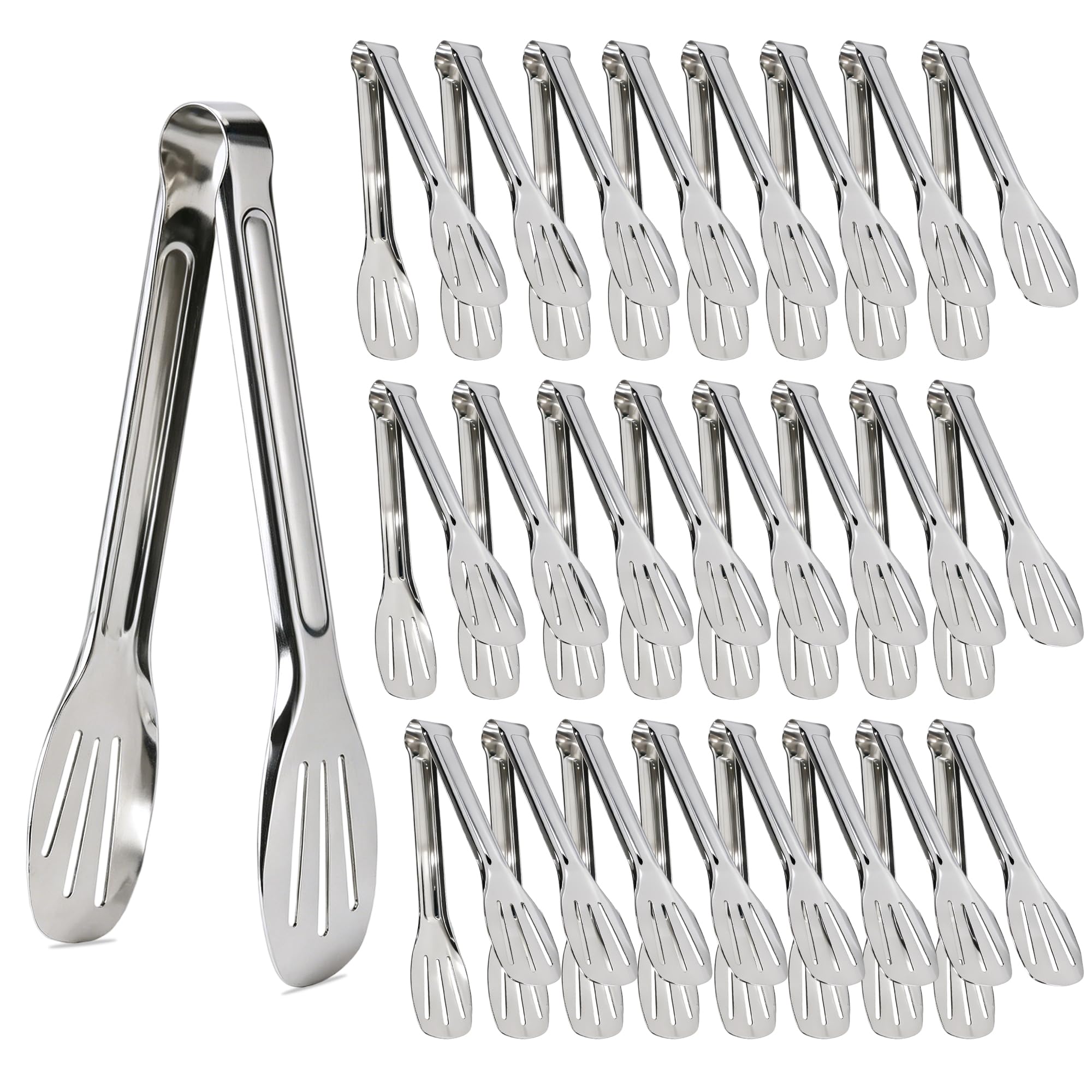 25 Pack 7.28 in Stainless Steel Mini Serving Tongs, Food Tongs