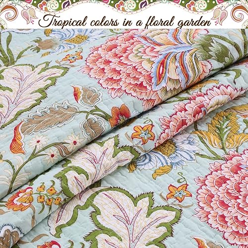 Miniatura 7 de Cozy Line Home Fashions - Juego de colcha reversible, 100% algodón, diseño floral desgastado y elegante, cubrecama para todas las estaciones,