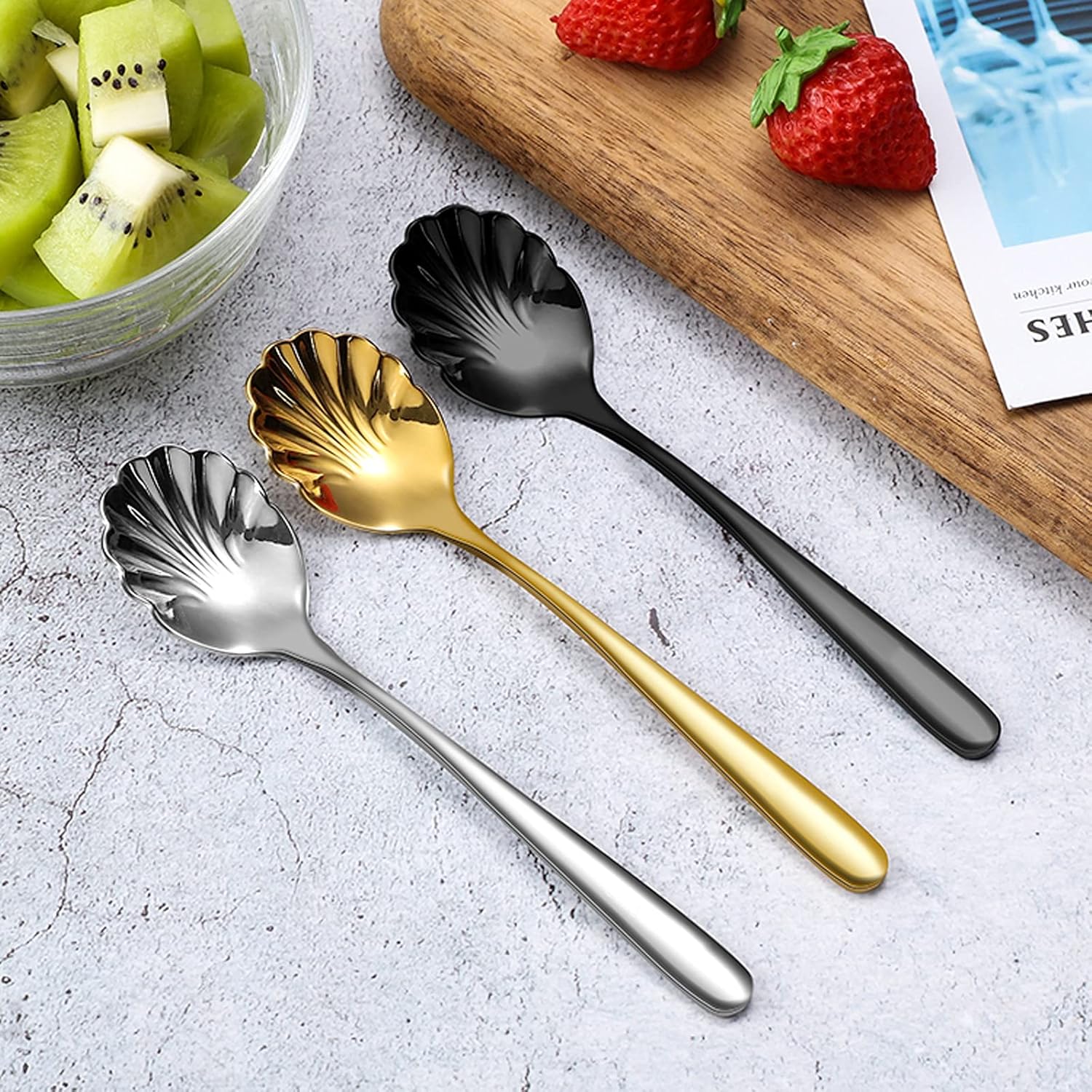 Spoon Table Spoons Set of 5 Ice Cream Spoons - 304 Stainless Steel Dessert Spoons, Stirring Coffee Spoons Creative Exquisite Small Spoons 6.0 Inch for Home, Kitchen Or Restaurant (A)