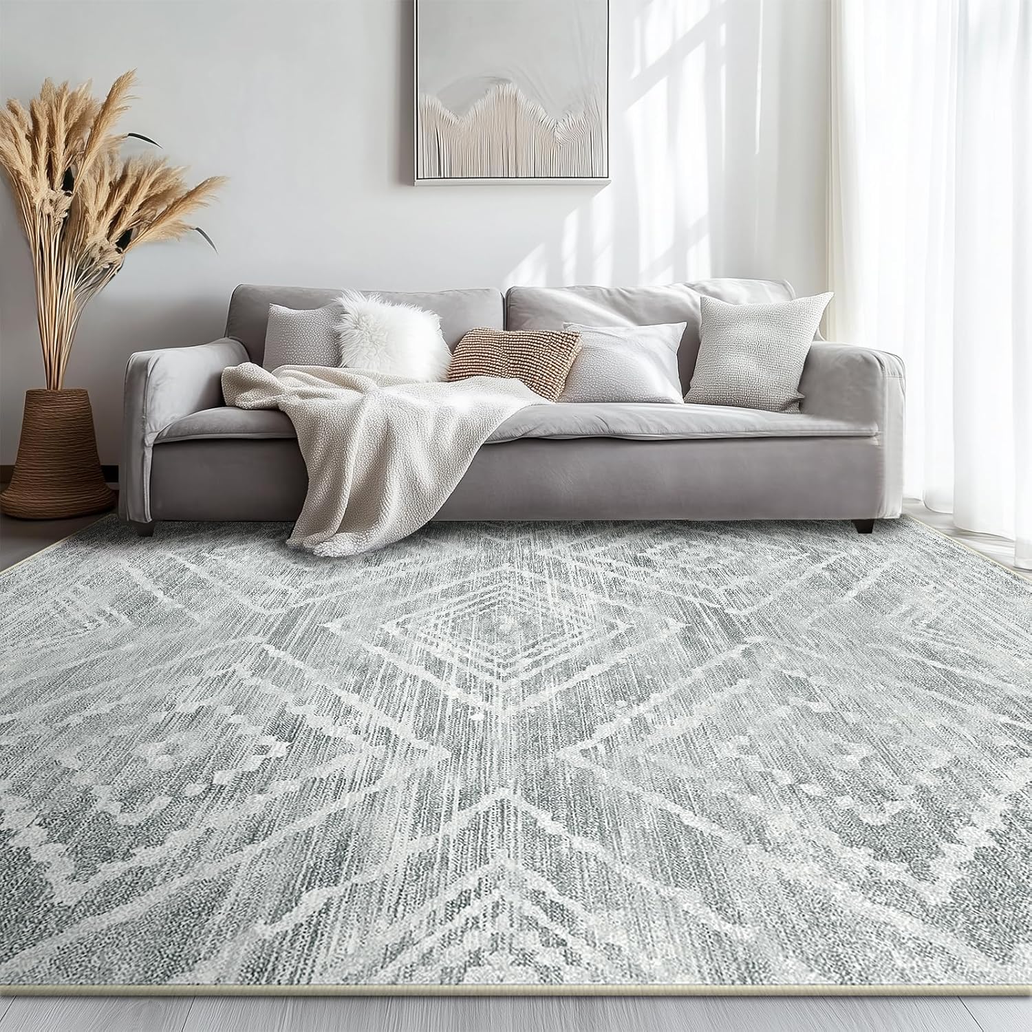 Tappeto Salotto Grandi 160 x 230 cm Tappeto Corridoio Antiscivolo Morbido Pelo Corto Tappeti per cucina Pranzo Soggiorno Camera da Letto Modern Geometric Gray White Beige Brown