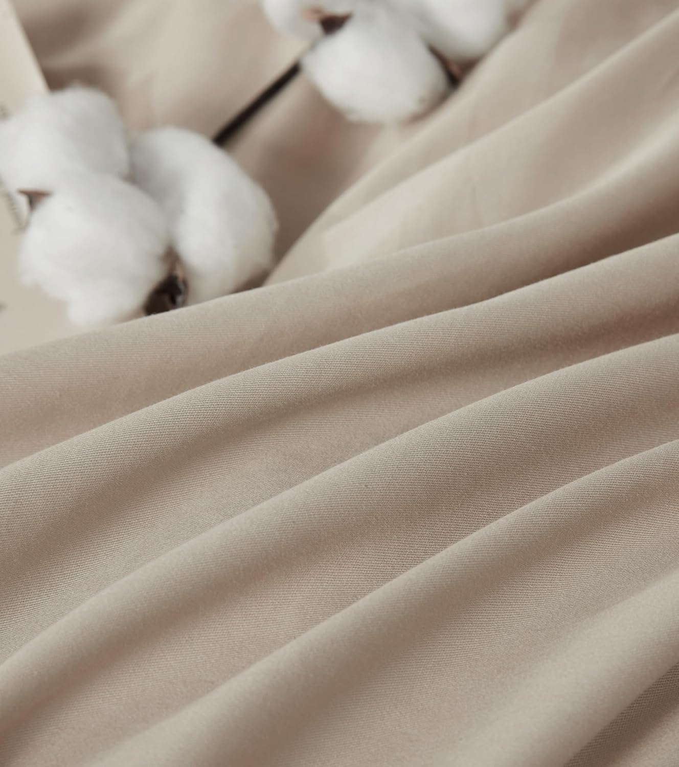 SAPHREAS Duvet Cover Set Queen Size 100% Organic Cotton, Soft Bedding Comforter Cover with Zipper Closure & Corner Ties, Comforter Not Included, Beige