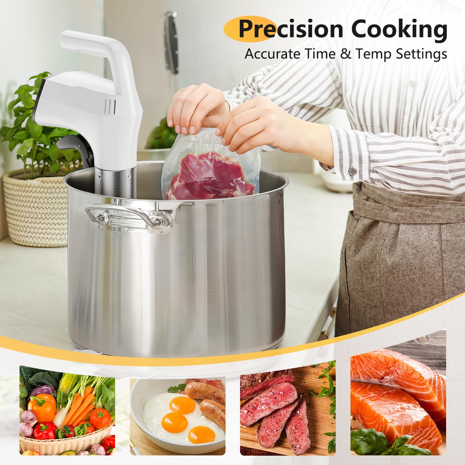 Thermoplongeur WLAN Cuiseur Sous Vide,thermoplongeur Sous Vide,Cuisson Basse Température,Contrôle Précis de la Température,Cuisson De Réservation App